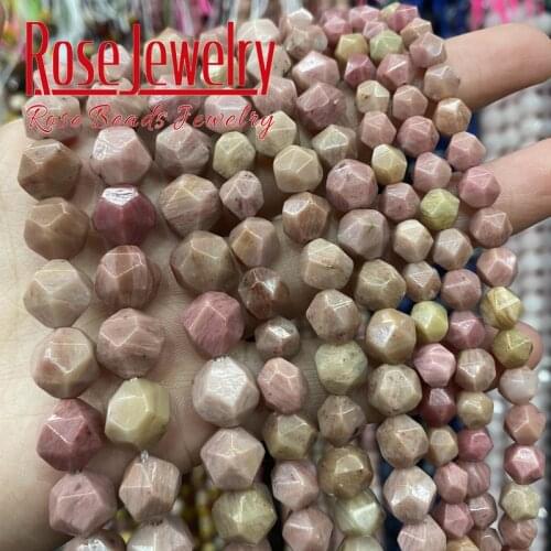 Faceted Natural Rhodochrosite Stone Beads Rhodonite Loose Spacers Beads 15" Strand 6 8 10 12 mm For Jewelry Making Diy Bracelets