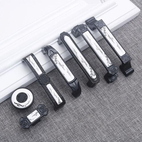 Chinese Style Ink Painting Cabinet Door Handle Wardrobe Drawer Knob Zinc Alloy Furniture Black Home Decoration Hardware