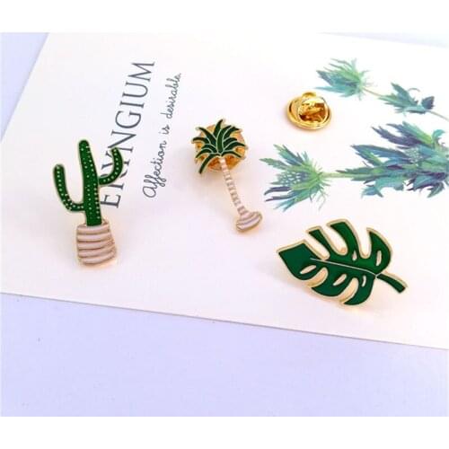 Japanese Forest Harajuku Plant Cactus Brooch Flowers Dripping Oil Brooch Grass Pot Creative Badge Jewelry Gifts for Women Alloy