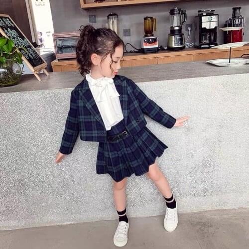 2020 Korean kids Girls Clothes Set Plaid Coats and Skirts Baby Girls Lovely Clothing Suit Casual Clothing for girl Clothes