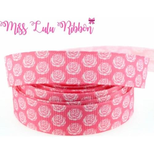 Pink Rose Printed Grosgrain Ribbon Christmas Decorations Packing Accessories handmade ribbon 5/8"16mm 10 yards/pack