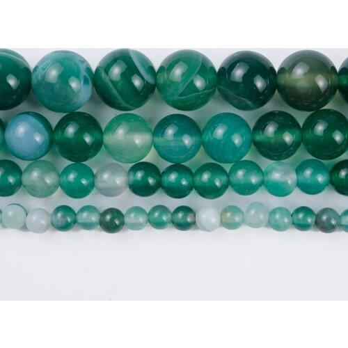 Natural Stone Green Striped Agate Round Loose Stone Beads for Jewelry Making DIY Bracelet Earrings Accessories 4/6/8/10/12mm