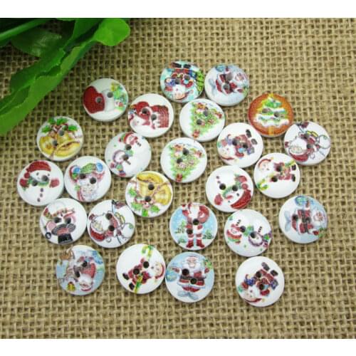 50Pcs Mixed Wood Round Christmas Sewing Buttons For Kids Clothes Scrapbooking Decorative Botones Handicraft DIY Accessories10