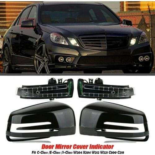 Car Door Mirror Cover Cap with LED Turn Signals for Mercedes-Benz W212 W204 W221