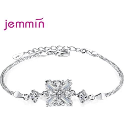 Fashion Crystal Rhinestones 925 Sterling Silver Jewelry For Women/Bride Wedding Big Square White Stones Chain & Link Bracelets