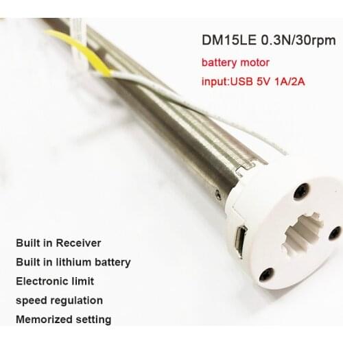 Updating manual to motorised free ship Dooya DM15LEU lithium battery tubular motor USB charging 5V 1A 433MHz for roller blinds