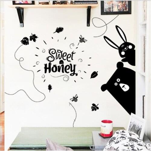 Cartoon Bear Rabbit Sweet Honey Wall Stickers for Kids Rooms Wall decals wall Mural For Boys' Room decoration