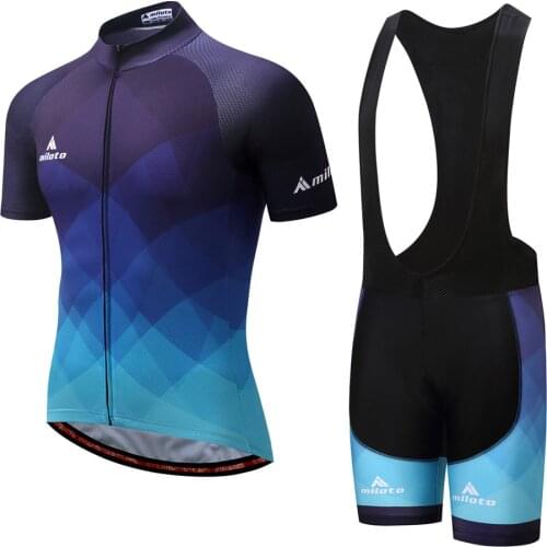 Miloto Mens Short Sleeve Cycling Jersey with Bib Shorts Spandex White Black Purple Plaid Checkered Gradient Bike Clothing Suits