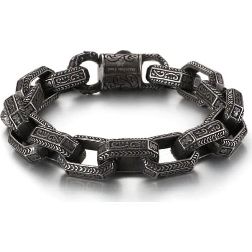 New European and American punk mens personality retro pattern titanium steel tide bracelet
