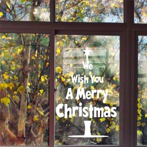 We Wish You A Merry Christmas Quotes "Tree" Wall Stickers For Shop Home Decor Window Decal Xmas Festival Vinyl Wall Art