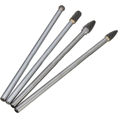 4pcs/set 150-160MM Tungsten Steel Grinding Head Kit Diameter 6mm Carbide Grinder Drill Bits for Carving/Shaving/Milling Cutter