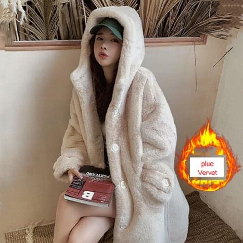 2020 New Faux Fur Coat Women Casual Hoodies Furry Thick Bat Sleeved Warm Long Faux Rabbit Fur Jacket Loose Winter Coat Women