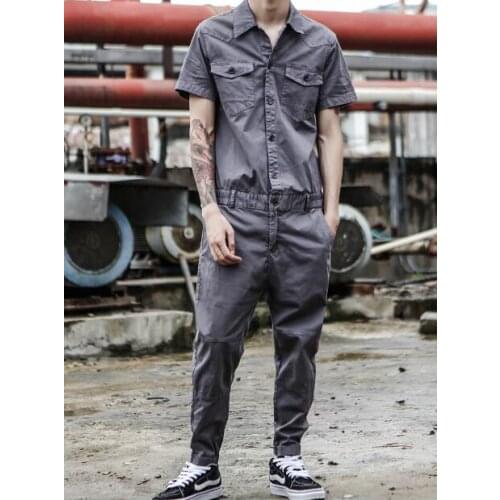 2020 new fashion mens Personality Siamese Jacket Set Summer Casual Short Sleeve Workwear Korean Mens Couples One Piece M--XXL