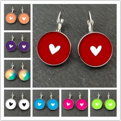 Seven-color round glass cabochon heart-shaped pattern dome flat back chassis DIY girl earrings decorative jewelry
