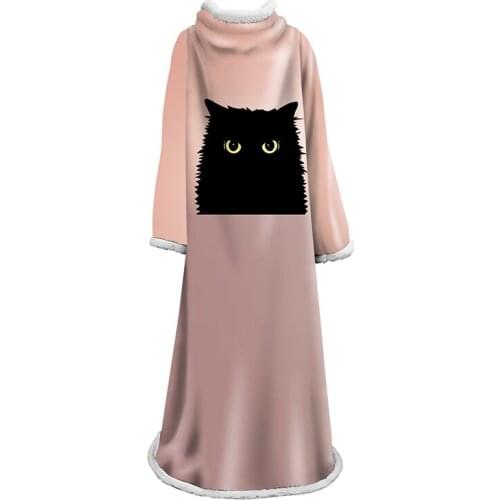 Lovely Animal Cat Sleeve Blanket Warm Soft Comfortable Blanket with Sleeve Black Cute Cats Bubbles Violet Blanket For Adult