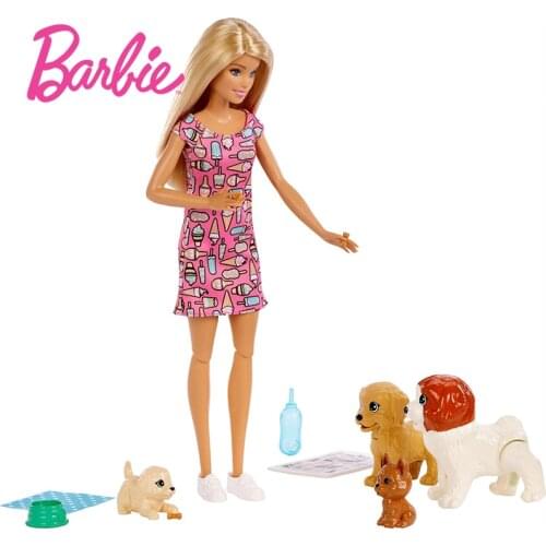 Original Barbie Doggy Daycare Doll Set Barbie Take Care For Animals Series Girl Educational Gift Box Toy FXH08