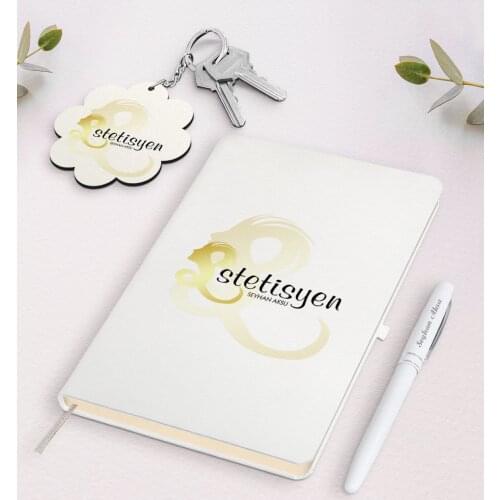 Personalized Esthetician White Notebook Pen And Keychain Gift Seti-1