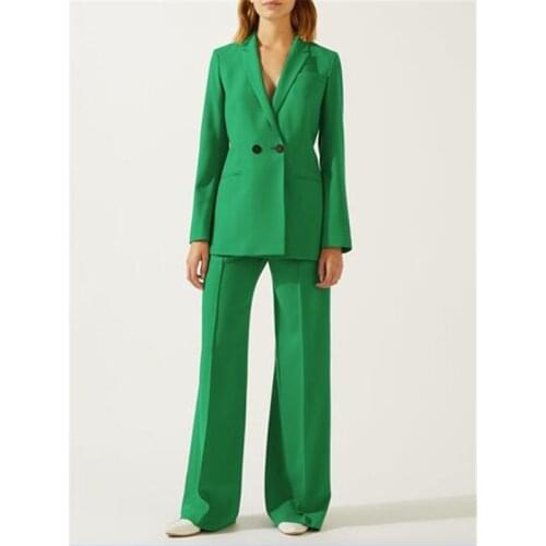 Green Double Breasted Women Pantsuit Jacket Women Fashion Long Sleeve Suit Women Tailored Collar Jacket Suits Female Ladies