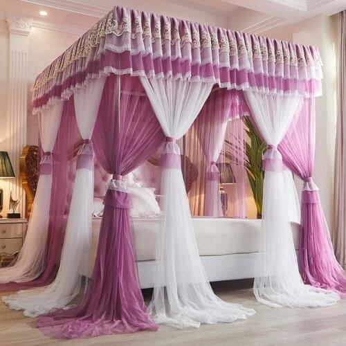 Luxury Double-deck Romantic White Lace Bed Mantle Princess Style Floor-standing mosquito net Room Decoration