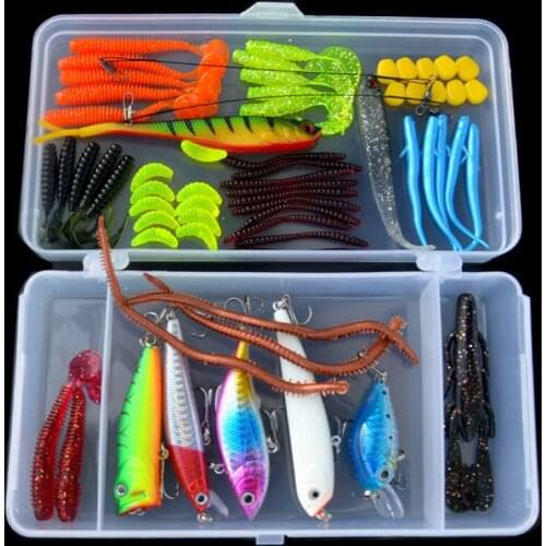 Fishing Tackle Lure Kit 101 Pieces Minnow Popper VIB Crank Pencil Wobblers Worm Grub Frog Spoons Hooks Soft Baits