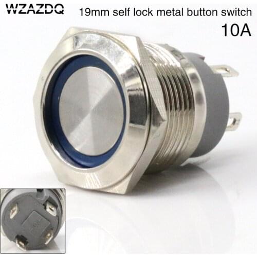19 mm self-locking metal push button switch 24 v voltage large current 10 Ann red green yellow blue white copper nickel plated