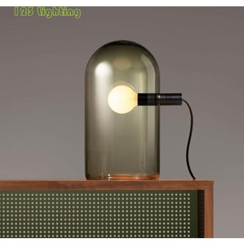Modern Gray Glass LED Table Lamp E14 Bedside Lighting Fixtures Nordic Hotel Room Desk Light 110-220V