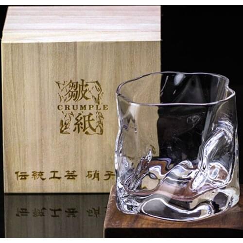Chamvin Edo Cut Cup Japanese Whiskey Glass Wine Cocktail Glasses Crumple Paper Bar Rock Cup With Wooden Box shot glasses set