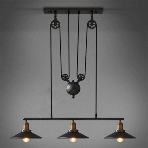 Vintage Iron Loft Industrial American Style Pulley Pendant Light Adjustable Wire Lamp Retractable Bar light Edison Bulb