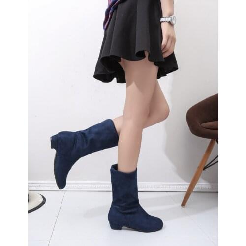 2021 Autumn Winter Women Boots Mid-Calf Martin Boots Brand Fashion Female Stretch Cotton Fabric Slip-on Boots Flat Shoes Woman