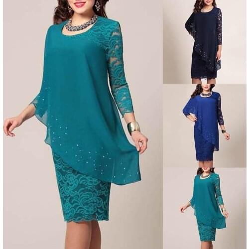 HOT SALES！！！New Arrival Plus Size Solid Color Women Double Layer 3/4 Sleeve Round Neck Bodyon Midi Dress Wholesale Dropshipping