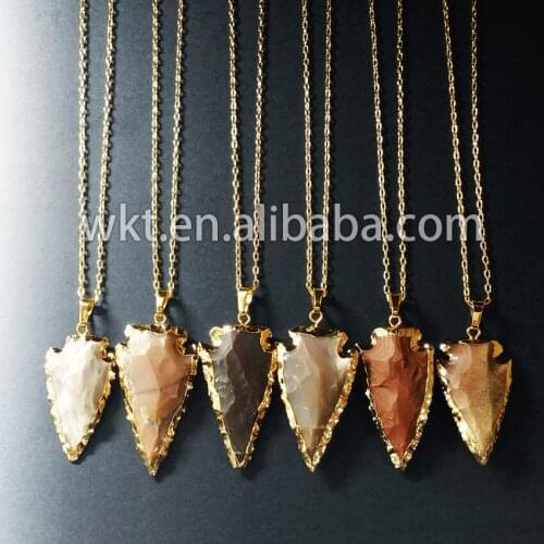 WT-N460 lovely 1.5" long natural hand carved at gate stone necklace fashion raw at gate arrowhead necklace