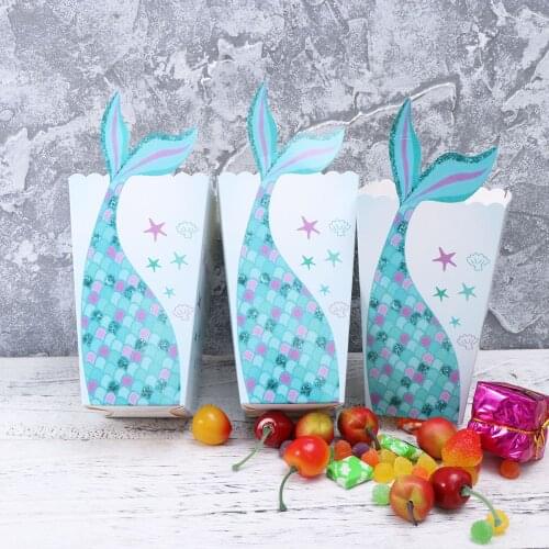 1 Set Lovely Mermaid Party Supplies Paper Popcorn Boxes Bags Treat Boxes Snack Popcorn Box Food Pop Corn Container For Birthday