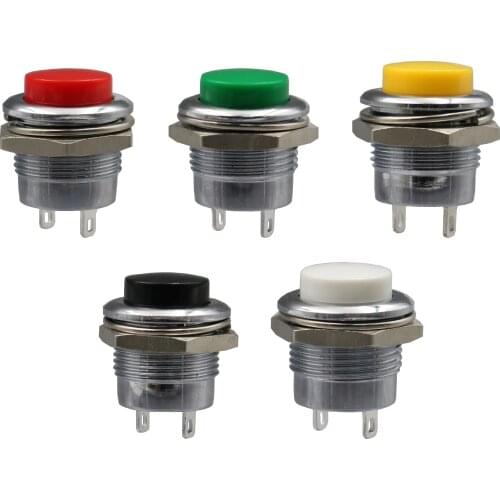 1Pcs 16mm PB02 OFF-(ON) Momentary Metal Five Color Round Push Button Switch SPST