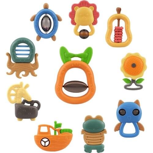 10Pcs Baby Rattles Toys Music Bed Bell Hand Hold Jingle Shaking Bell Plastic Animal Rattles Baby Toys 0-12 Months
