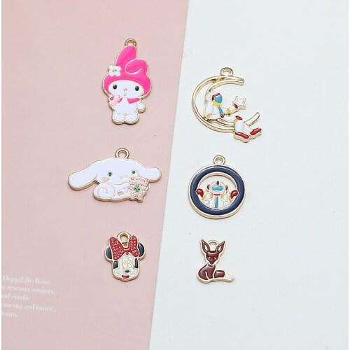 10pcs Creative Cartoon Astronaut Pink Rabbit Earrings for Women Minnie Head Pendant Jewelry Earring Keychain Fitting Material