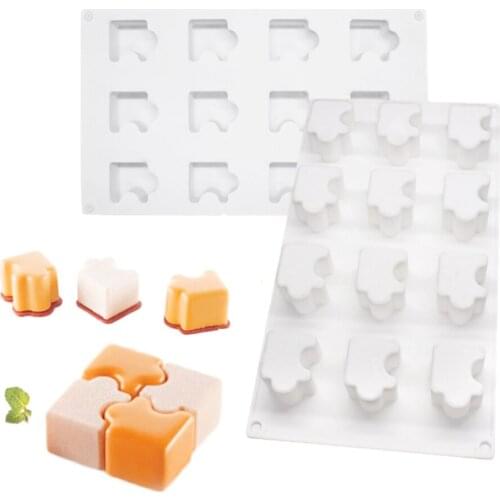12 Cavity Jigsaw Puzzle Silicone Mousse Cake Mould Dessert Cake Mould DIY Decoration Silicone Mold Cake Tools