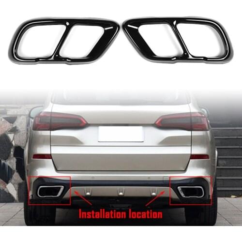 2PCS For BMW X5 G05 X7 G07 2019 Rear Exhaust Muffler Tail Pipe Cover Trim Gloss Blak Steel Car-Styling Decoration Parts
