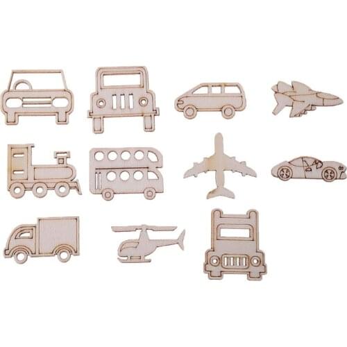 30pcs Cut Wood Embellishment Wooden Transportation car helicopter Shape Craft Wedding Decor