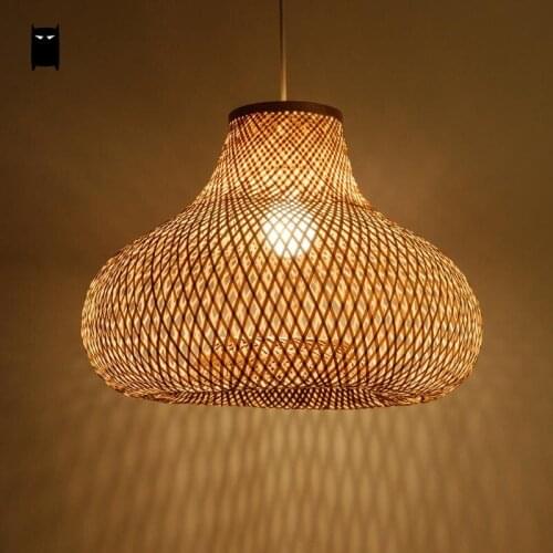 40cm Hand Bamboo Wicker Rattan Gourd Shade Pendant Light Fixture Asian Country Suspension Ceiling Lamp Plafon Dining Table Room