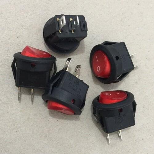 5pcs AC 3A/250V 6A/125V ON-OFF I/O SPST 2 Pin Snap in Round Boat Rocker Switch 16.5mm Diameter