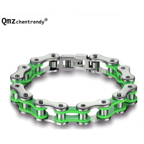Stainless steel Colours Motorcycle Biker Chain Bangles Green&Red&Orange Colors bicycle biker Chain bracelets Girls Boys bangle
