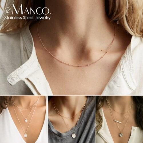 EManco Gold stainless steel 316L Chain Choker Necklace women Pendant Layered necklace sets for women Jewelry