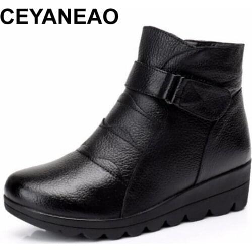 CEYANEAO 2020 Snow boots shoes women genuine leather winter boots women boots warm plush winter shoes plus size 41