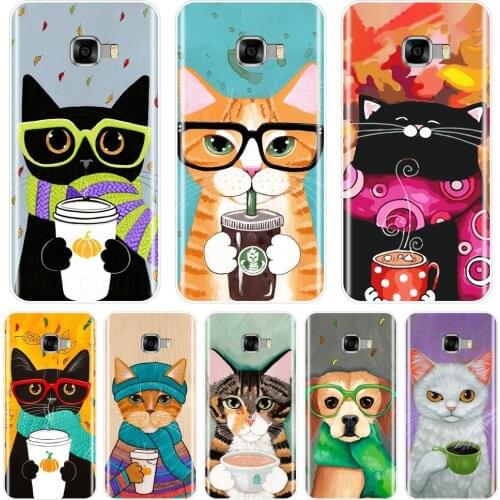 Black Kawaii Cat Cute Dog Phone Case For Samsung Galaxy C9 C7 C5 Pro Silicone Soft Back Cover For Samsung Galaxy C5 C7 C8 Case