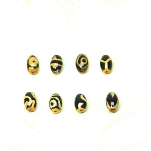 Agate beads black earthen gold line DZI 8*12mm double tiger teeth 2/3 eyes lotus men&women jewelry DIY 8pcs/lot Free Shipping