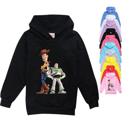 Childrens Sweatshirt Hot Toy Story 4 Print Cotton Hooded Kids Casual Loose Jumper Boys Girls Pullover Long Sleeve Clothing