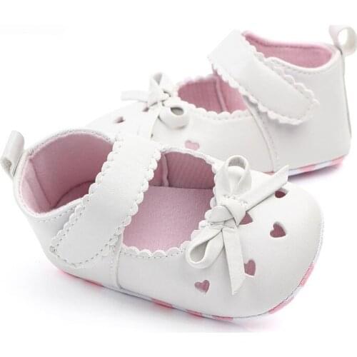 Newborn Baby Girl Shoes Pu Leather Soft Sole Anti-slip Infant ToddlerSneakers Bowknot Heart Baby Shoes First Walkers