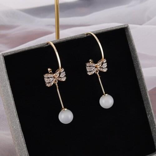 Japanese and Korean new bow shiny earrings fashion all-match earrings Trend elegant exquisite Pendant Fashion Stud Earrings