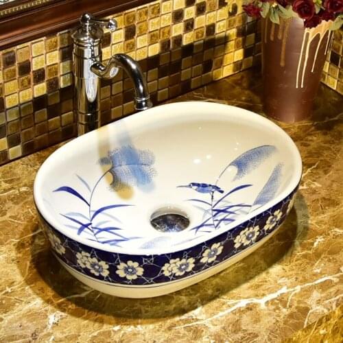 Europe Vintage Style China Artistic Embossed Wash Basin Lavobo Ceramic Round Coutertop Bathroom Sink wash basin