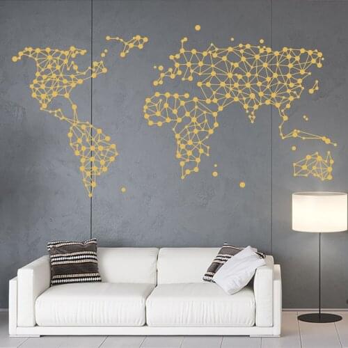 Geometry World Map Vinyl Mural Stickers For House Living Room Decoration Bedroom Decor Office Wallpaper Wall Sticker